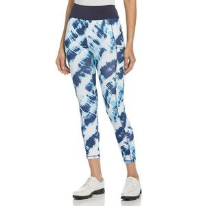 PGA Tour Blue and White Tie Dye Print Ankle Leggings, Size Large